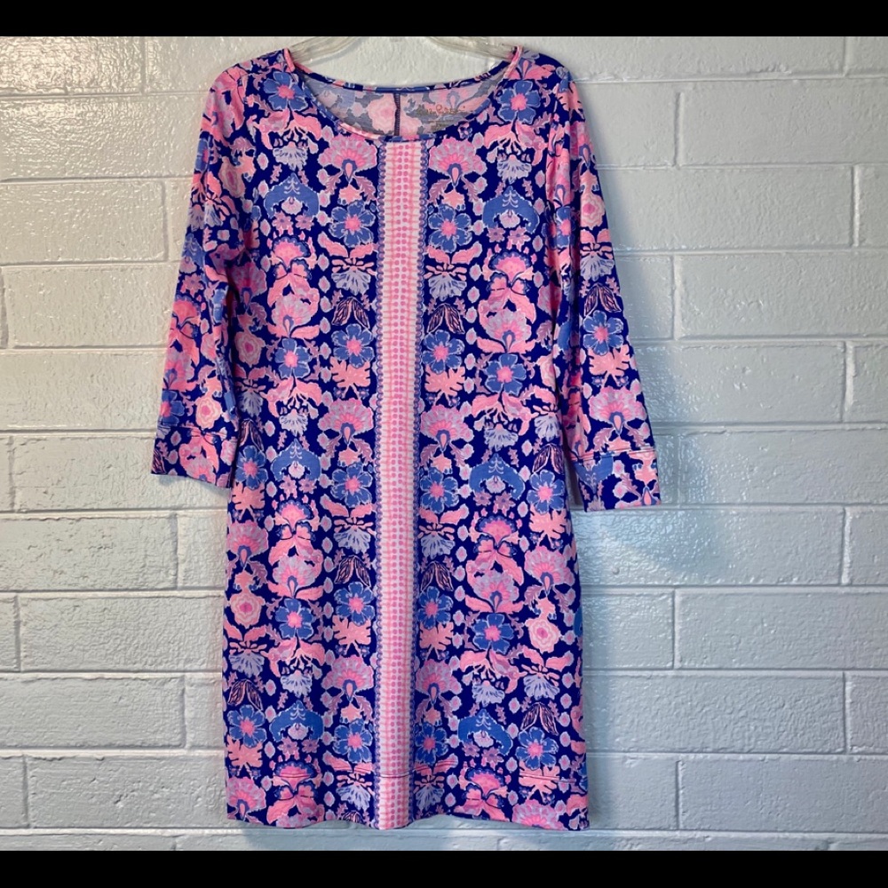 LILLY PULITZER unique blue “Werk it” dress, blue/pink/white size M, EUC - Picture 2 of 10